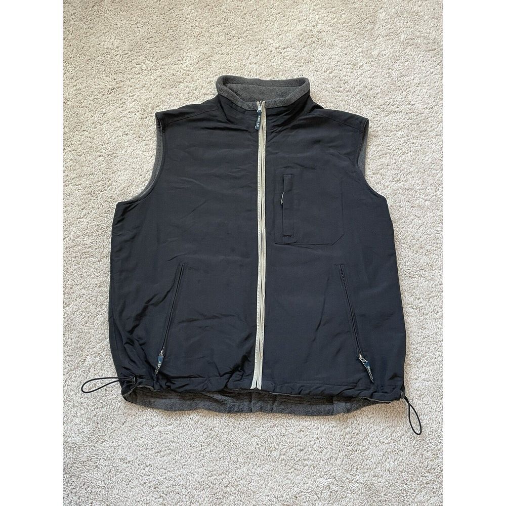Vintage Ivy Crew Reversible Vest Men's Size XL Black Gray Fleece Sleeveless